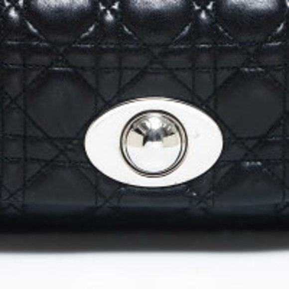 Christian Dior Logo Charm Cannage Lambskin Shoulder Bag Black - Picture 8 of 12